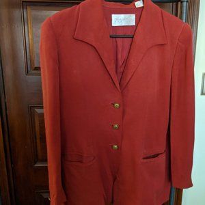 Coral Silk Blazer with Tulip Neckline